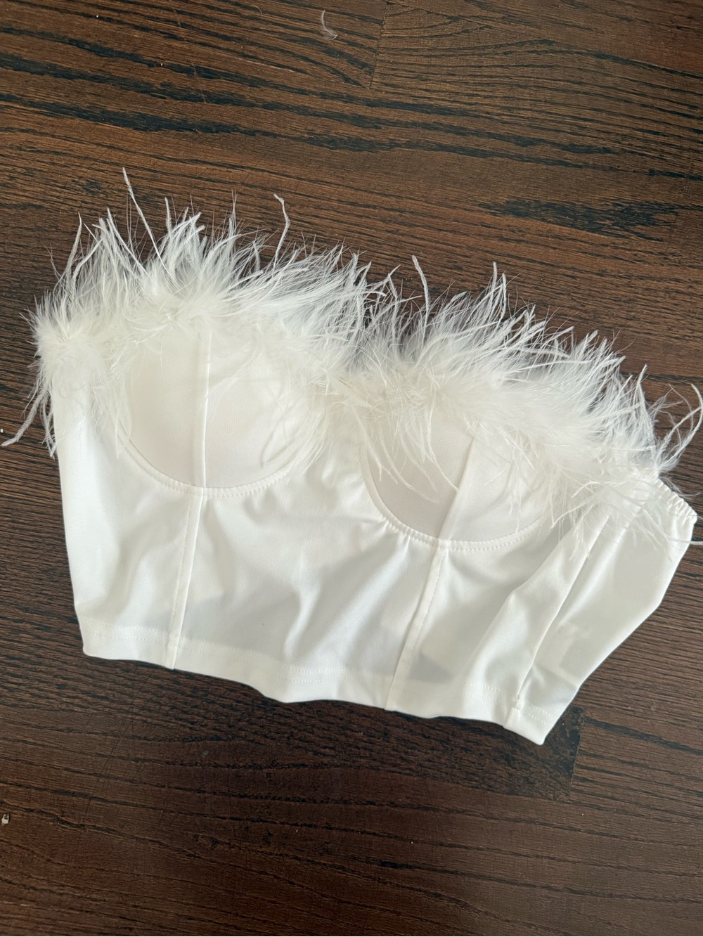 Ivory Feather-Trim Bustier Corset Top
